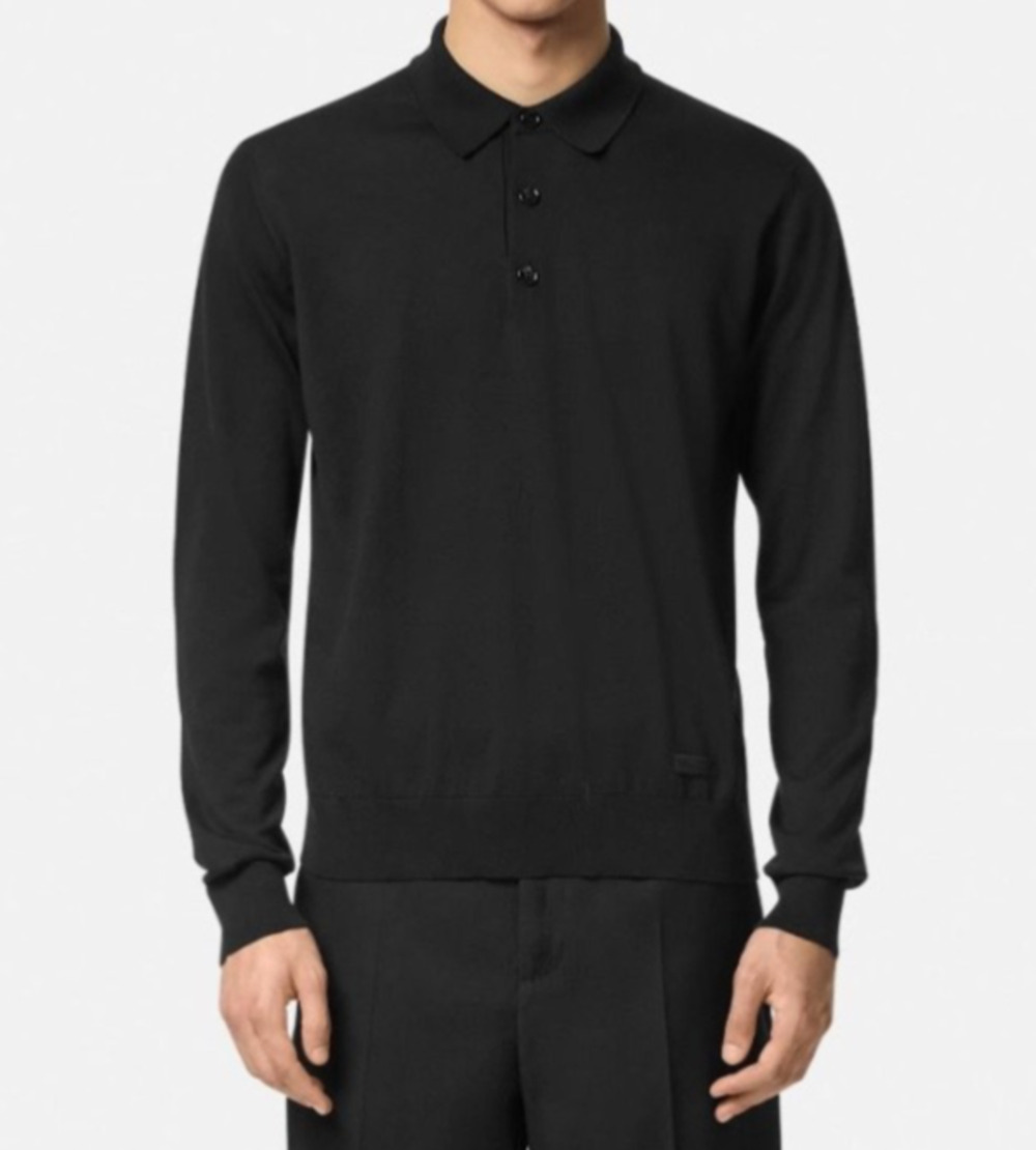 Versace Silk/Cotton Black Knit Polo Sweater 50 Euro 1017342 Italy NWT $1150